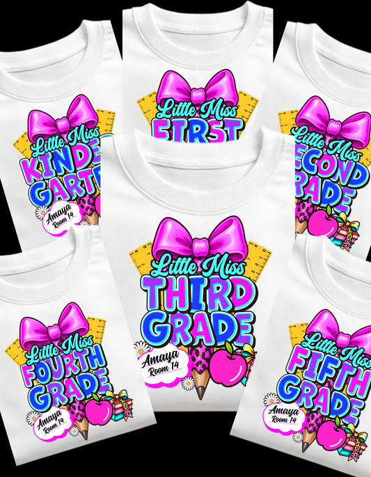 Little Miss Grade Level Back-to-School Shirts (Pre-K to 5th Grade)