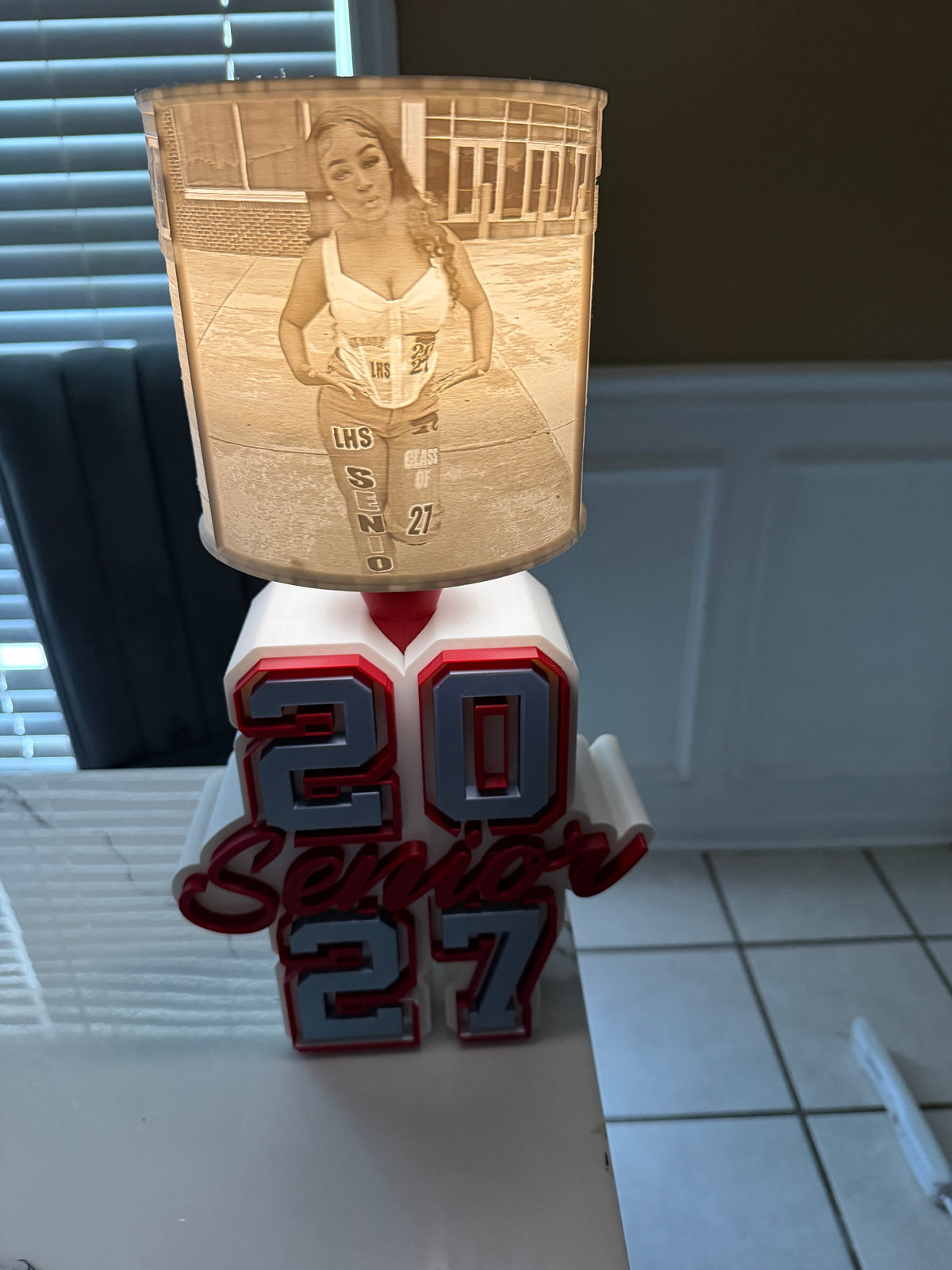 Personalized Class of 2027 3D Printed Lamp with Custom Photo Shade